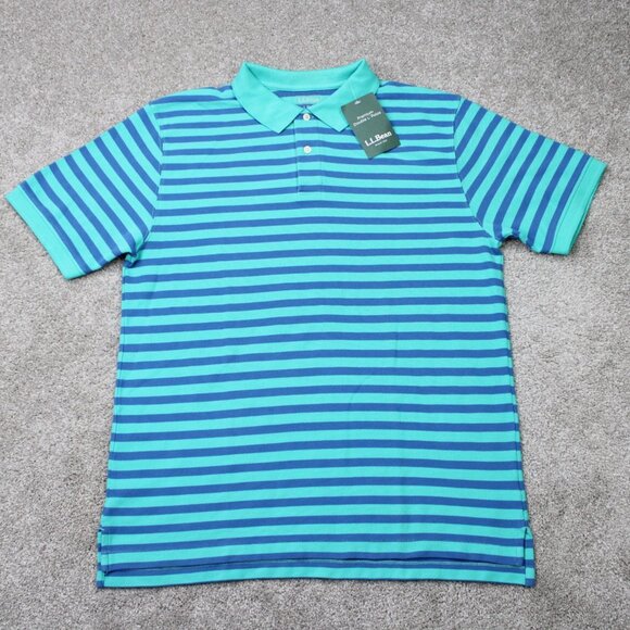 L.L. Bean Polo Shirt NWT Mens Large Green/Blue Premium Double L S/S Pullover - Picture 1 of 13